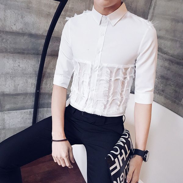 

men's casual shirts black/white cuts spring summer half sleeve finely tuned streetwear blouse homme tq4h, White;black