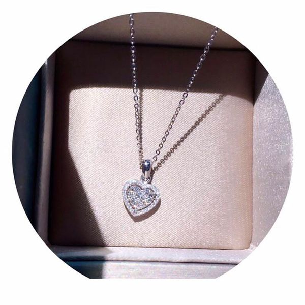 

pendant necklaces vintage silver color wedding necklace romantic love heart chain luxury female white crystal for women