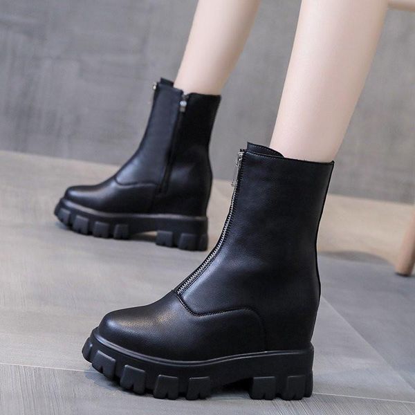 

boots 2021 spring women white autumn fashion black leather platform gothic punk combat mid-calf for size 34-40