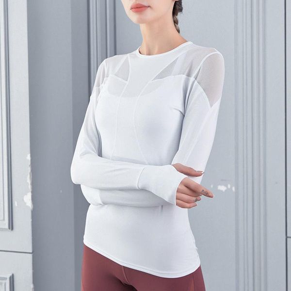 

yoga outfit crop splicing long mouw sportswear deportivo mujer camisetas