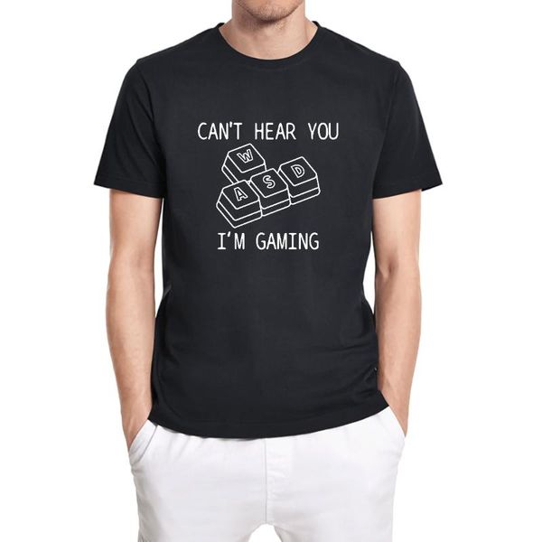 

men's t-shirts can't hear you i'm gaming computer gamer keyboard graphic print t-shirt funny short sleeve cotton tee, White;black