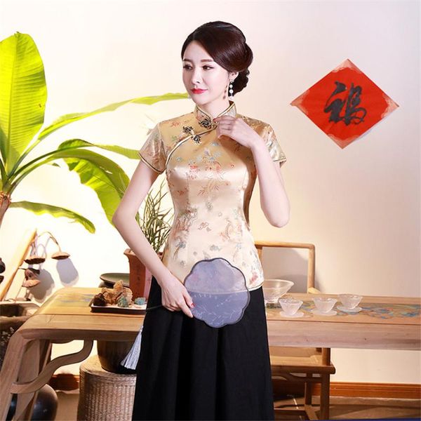 

ethnic clothing tang suit cheongsam chinese traditional women's blouse satin retro short-sleeved evening s-4xl dress 16 colors, Red