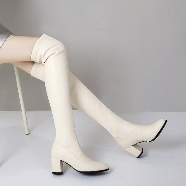 

boots autumn and winter fashion woman women's shoes high heels stretch big size 32-43 heel height 7cm, Black