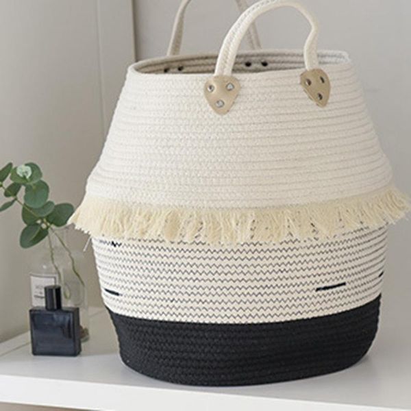 

cotton & jute woven storage basket with handles,laundry hamper and versatile organizer,for baby kids-abux baskets