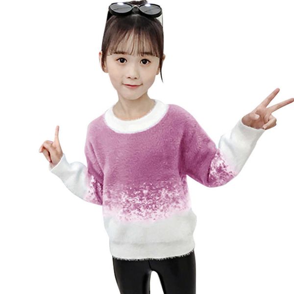 

kids sweaters patchwork for girls autumn winter children's sweatshirt casual style clothes girl 6 8 10 12 14 210528, Blue