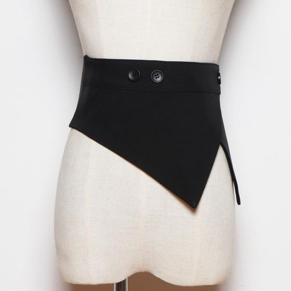 

belts elegant and fashionable button decoration with wide waistband of opposite dress widening slim cloth waist elastic belt, Black;brown