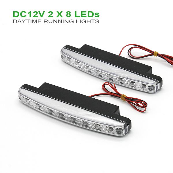 

2pcs drl car daytime running light fog lamp 12v 8 leds high power auto driving light 6000k white car