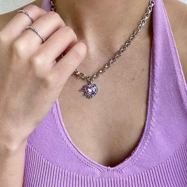 

chains purple heart necklace ladies geometric earring women fashion retro charms wedding silver color korean alloy collier