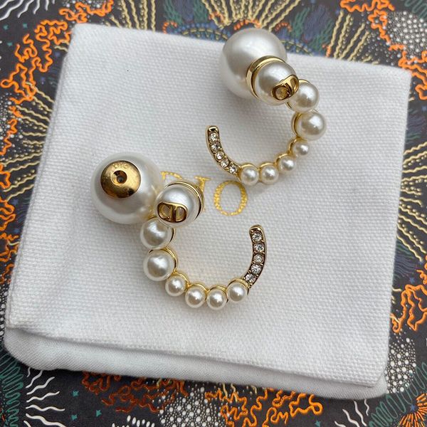 

earrings cuff stud d family cd hook size pearl personality temperament female style di 925 silver needle net red same, Golden