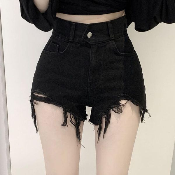 

women's shorts women summer chic streetwear stylish all-match jean 2021 vintage ripped plus size high waist denim female, White;black