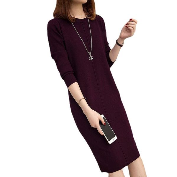 

party dresses women's autumn winter slim sweater dress 2021 solid thick round neck long sleeve knit female qq-181, White;black