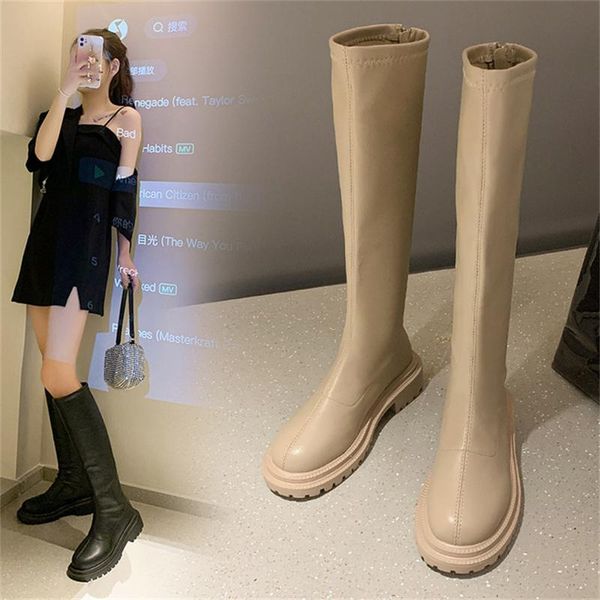 

boots women's 2021 autumn and winter women but knee wild thick-soled small net celebrity thin tall knight tide, Black