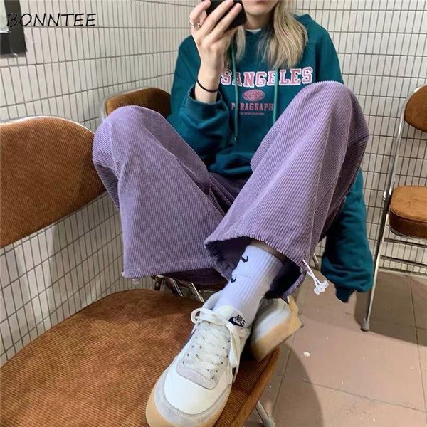 

women's pants & capris casual women solid loose wide leg korean style all-match autumn corduroy feminino trousers minimalist stude, Black;white