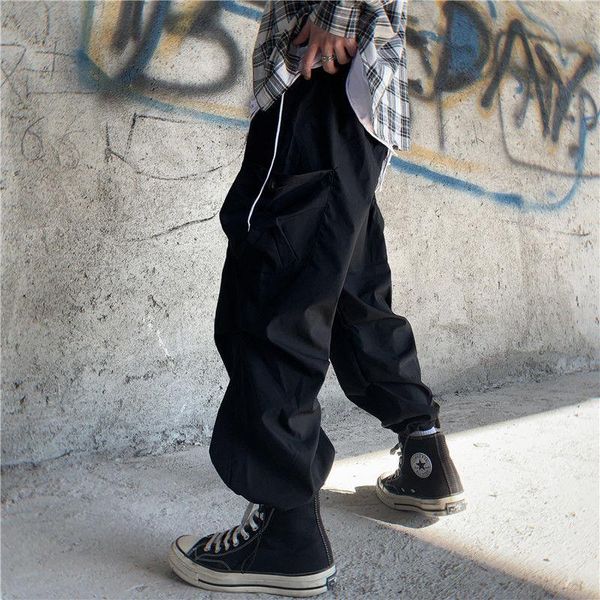 

casual pants men's fashion solid color multi-pocket overalls mens streetwear wild loose hip-hop straight trousers men m-2xl, Black