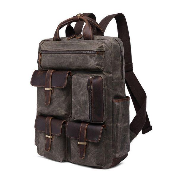 

backpack retro oil wax canvas bag men's travel crazy horse leather laptop