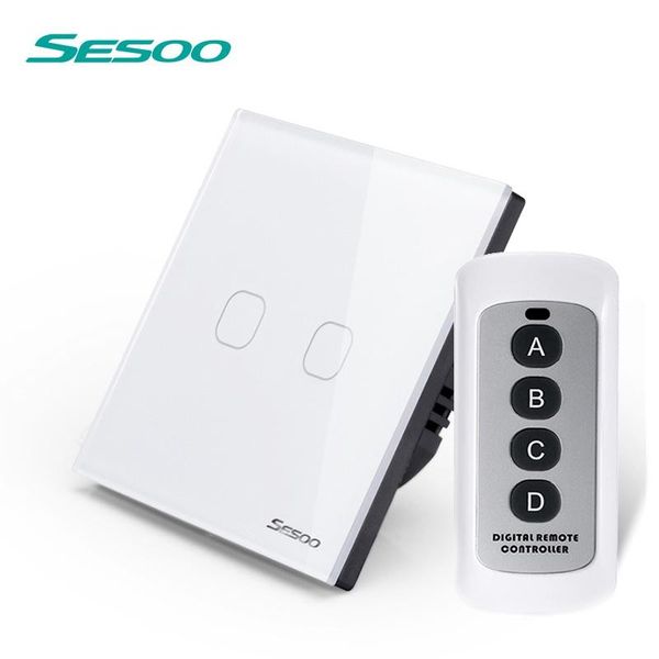 

smart home control sesoo eu standard remote switch ,2 gang 1 way,crystal glass panel,rf433 50/60hz wall touch switch+led indicator