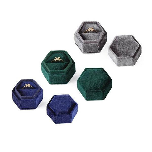 

jewelry pouches, bags exquisite small hexagonal wedding engagement box ring display holder flannel, Pink;blue