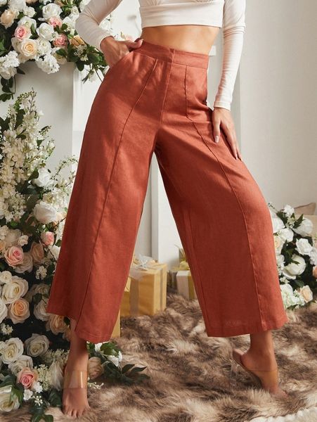 

sbetro high waist seam wide leg pants o3di#, Black;white