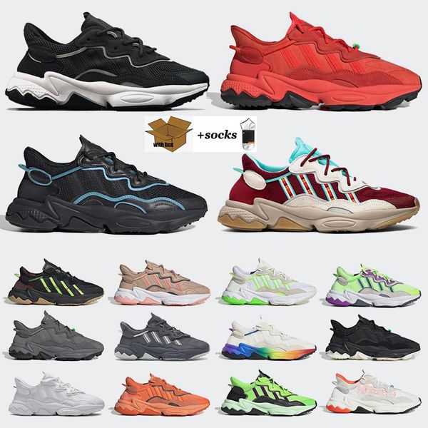 

with box walking casual shoes fashion vivid pink ozweegogrey two core black cloud crystal white signal coral men women trainers sports zapat