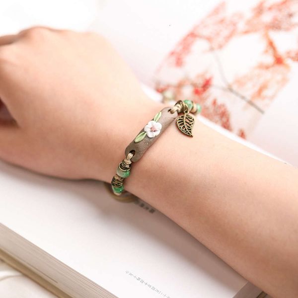 

ceramic rope jewelry lovers bracelet women's only flower hand woven gift accessories, Black