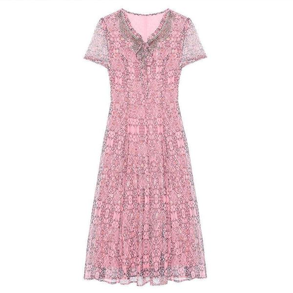 

two piece dress chiffon 2021 summer women's high end luxury slim temperament floral skirt, White