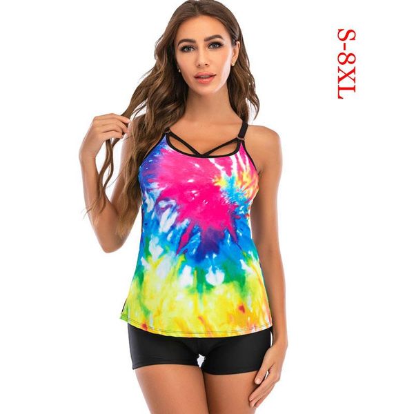 

one-piece suits tankini 2021 two piece plus size 8xl swimsuit women with shorts colorful swimwear female bathing suit mayo beach bathers