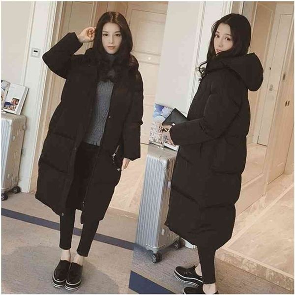 

hooded ladies coat long coats parka oversize colour jacket mid-long women winter thick down 210925, Black