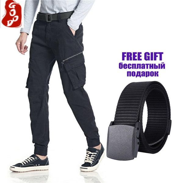 

men's pants autumn winter cotton cargo large size casual military joggers streetwear tactical trousers men, Black