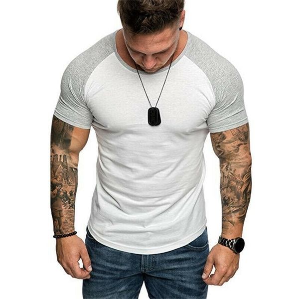 Erkek Slim Fit T Gömlek Yaz Kazak Katı Renk O Boyun Kas Üst Spor O-Boyun Kısa Kollu Düz Temel Bluzlar Tee 210716