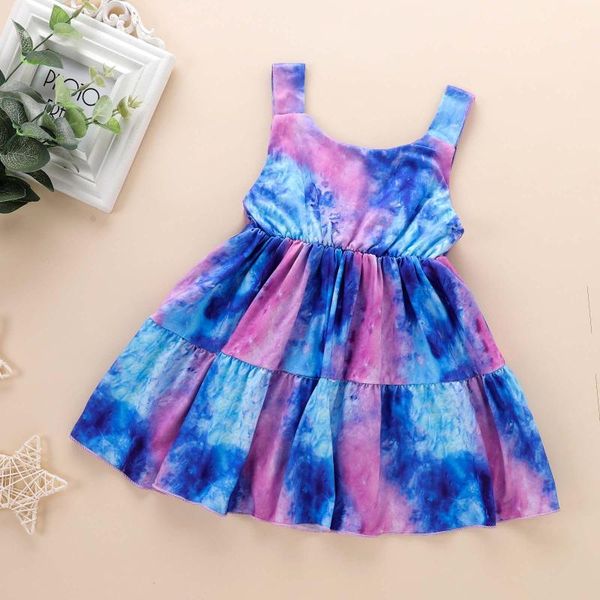 

girl's dresses 2021 summer baby girls sleeveless tie-dye dress cotton soft comfortable fashion (6months-4years), Red;yellow