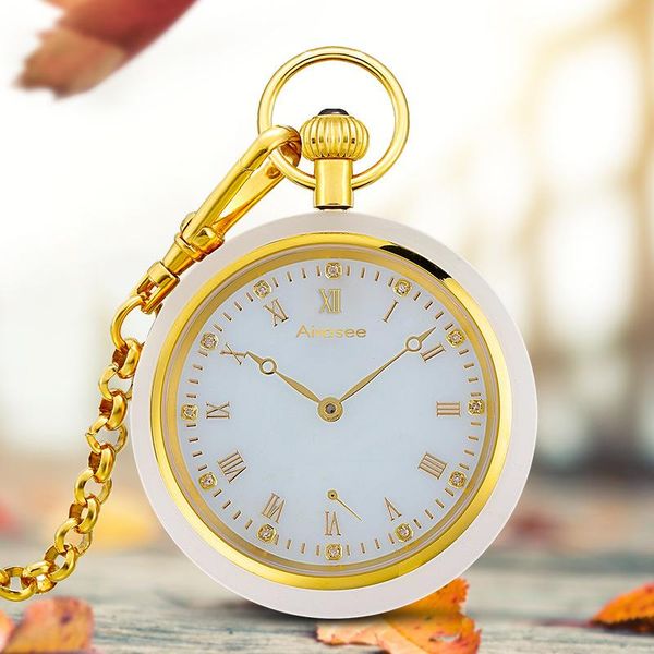

pocket watches brand jade watch retro manual mechanical business high-end men timer natural unique gift male clock, Slivery;golden