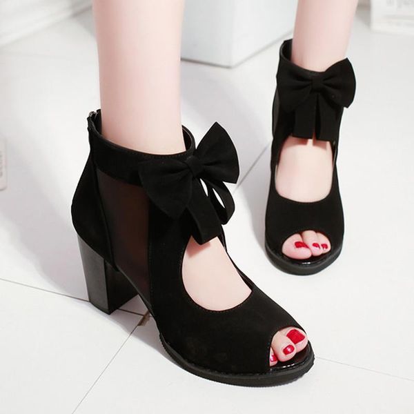 

dress shoes 2021 summer fashion cool boots hollow bow ladies landals back zipper fish mouth women's sandalias de verano para mujer, Black