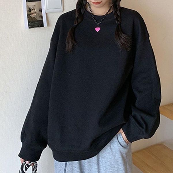 

women's hoodies & sweatshirts hoodie women round neck grey long sleeve autumn 2021 fashion casual loose simplicity korean solid color p, Black