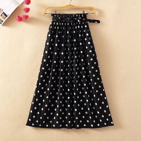 

black dot women's skirt with belt a-line office lady elegant pleated midi skirts summer 2021 arrival