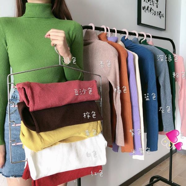 

women's t-shirt women turtleneck sweaters autumn winter korean slim pullover basic casual soft knit sweater warm jumper, White