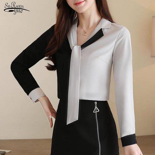 

women's blouses & shirts 2021 long-sleeve elegant chiffon shirt women autumn style korean loose plus size gray blouse v-neck lady cloth, White