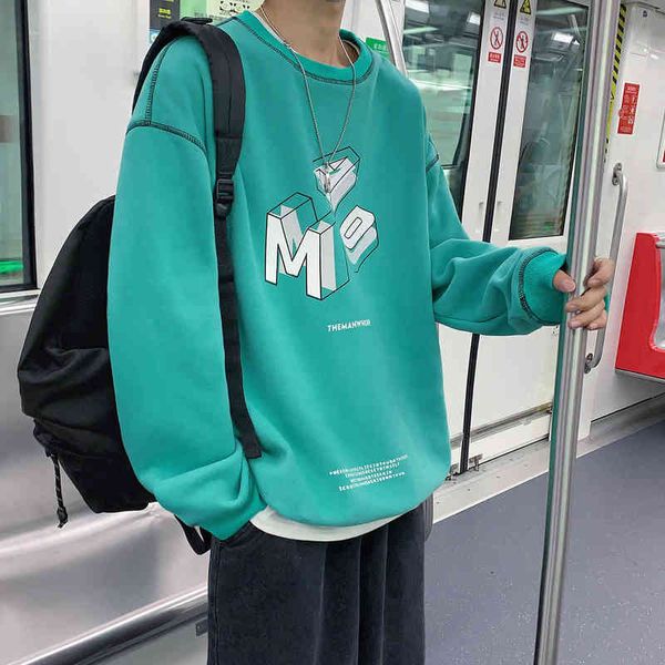 

hybskr letter graphic loose sweatshirts fashion crewneck casual hoodies harajuku spring autumn male pullovers clothing g1214, Black