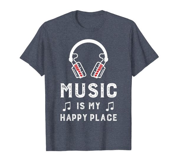 

music is my happy place inspiring music novelty t-shirt gift, White;black