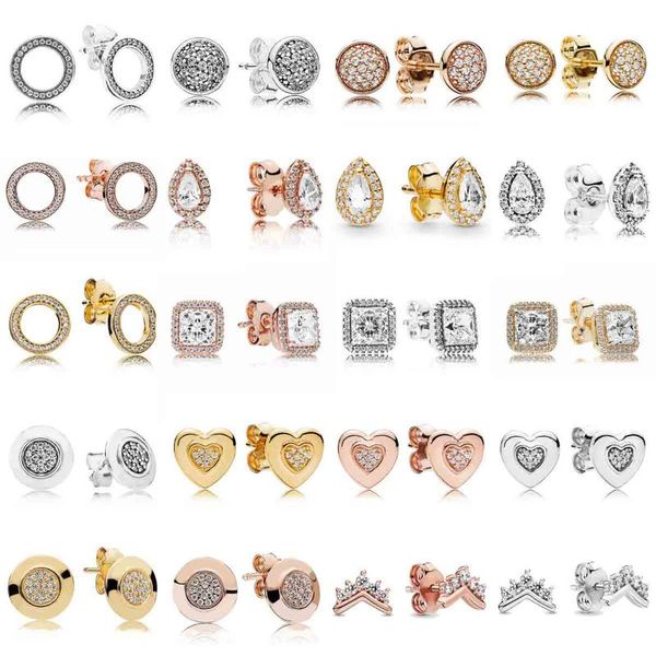 

sterling silver earring golden sparkling circular forever two-tone signature love heart for women jewelry stud, Golden;silver