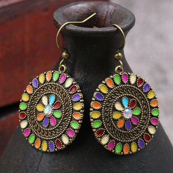 

dangle & chandelier 2021 vintage ethnic hippie women's boho big round drip oil earrings multicolor flower tibetan jewelry oorbellen, Silver