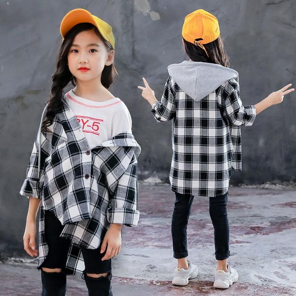 

shirts casual fashion kids girls' hooded plaid, White;black