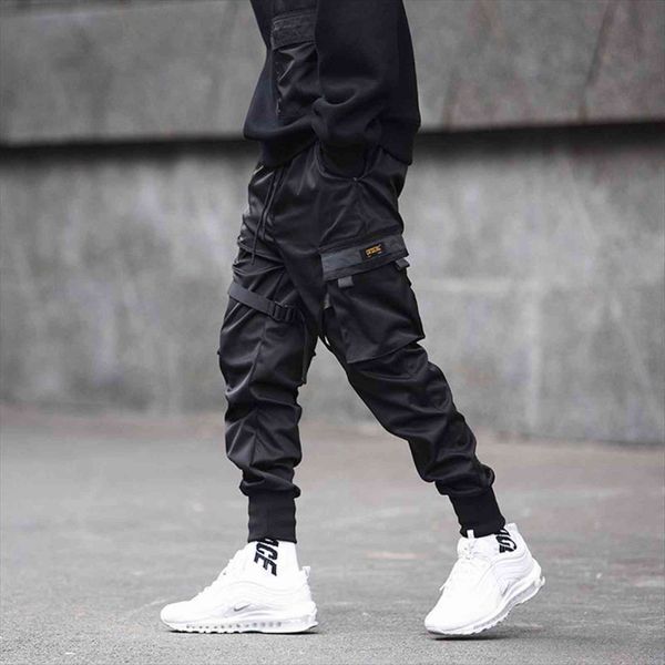 

cargo black ribbons block multi women pant pocket harem joggers harajuku sweatpant hip hop casual tide male trousers