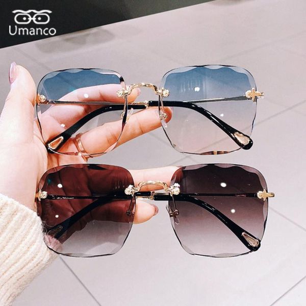 

sunglasses 2021 fashion for women men oversized rimless metal glasses leg gradient ac lens color street beach travel gift uv400, White;black