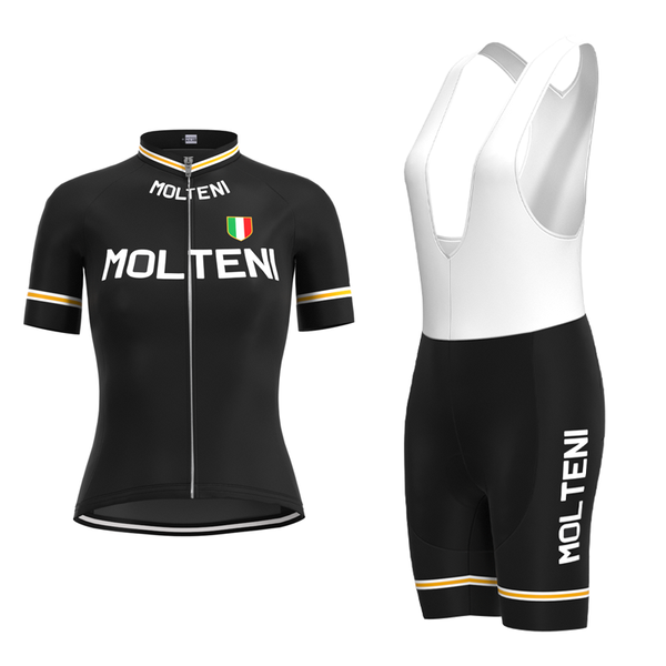 

racing sets 1974 competition molteni team retro woman black cycling jersey short sleeve set triathlon biker hombre, Black;blue