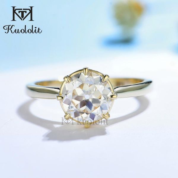 

cluster rings kuololit 2ct oec moissanite 585 14k 10k yellow gold for women solitaire luxury ring engagement wedding christmas gifts, Golden;silver