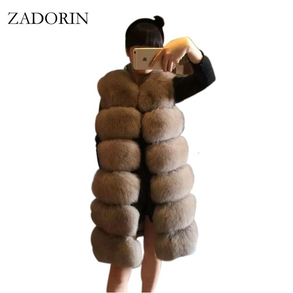 

vest faux zadorin new waistcoat long slim fake fur gilet warm coats women, Black