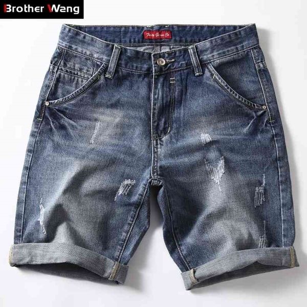 

classic denim shorts men summer fashion casual slim fit ripped blue short jeans male brand clothes 210329, White;black
