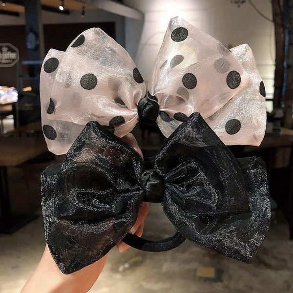 

hair accessories south korea east gate with organza wave dot circle simple girl headrope personality net red bow hairpin women bands, Slivery;white