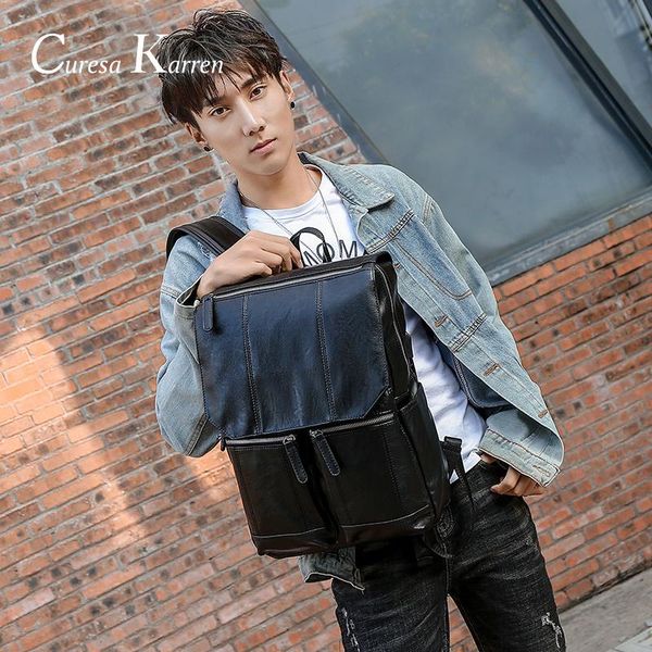 

backpack genuine leather men's fashion retro multi-function multi-card travel punk handbag