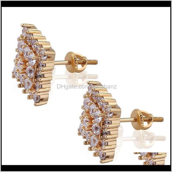 

drop delivery 2021 trendy jewelry fashion gold sier color geometric square stud luxury bling zircon men women hip hop earrings cmhqb, Golden;silver